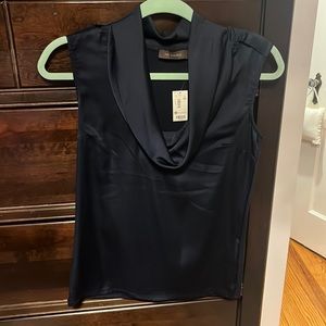 Limited navy blue cowl-neck blouse. New with tags. Size XS